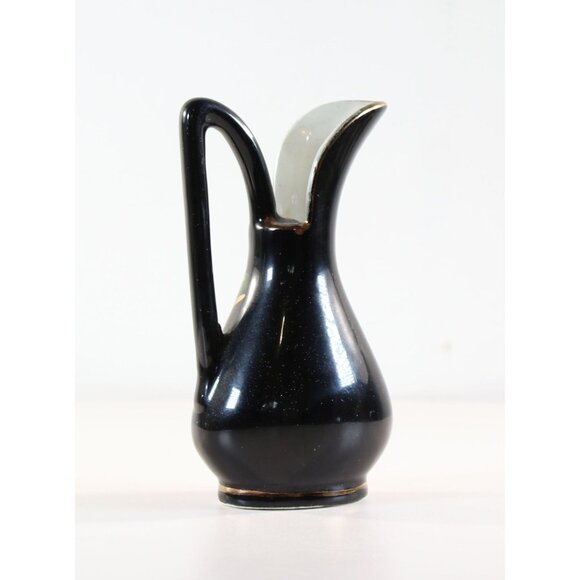 Small Black Vase With Florial Pattern 24K Gold Trim 1950s - Picture 5 of 10